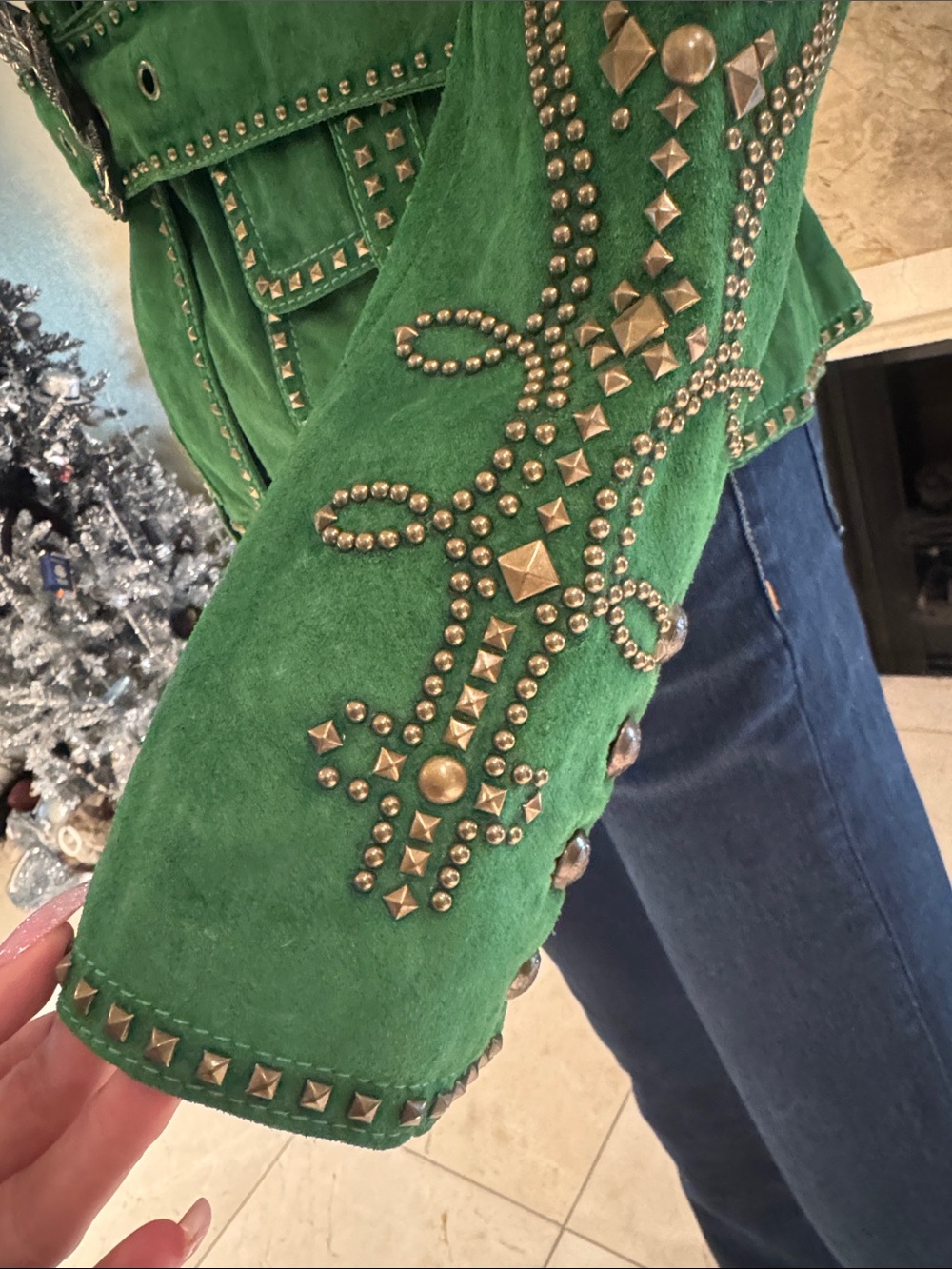 Roberto Cavalli Archival Runway Emerald Green Suede Studded Mermaid Jacket - Picture 9 of 17